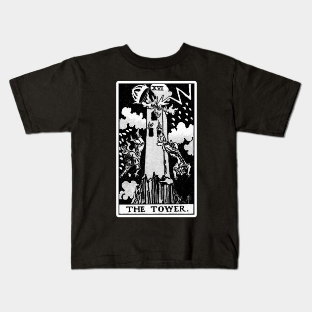XVI. The Tower Tarot Card | Black and white Kids T-Shirt by wildtribe